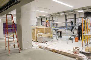Winona State University started construction on first floor of Somsen Hall earlier this summer. It has continued into the end of fall semester, closing the west side of the first floor. (Photo by Sarah Murray)