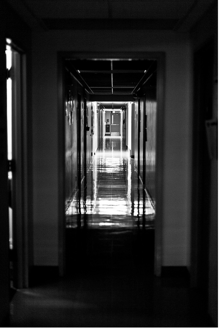 The overhead lights of Lourdes Hall illuminated an empty hallway.
Kyle Kotajarvi/Winonan