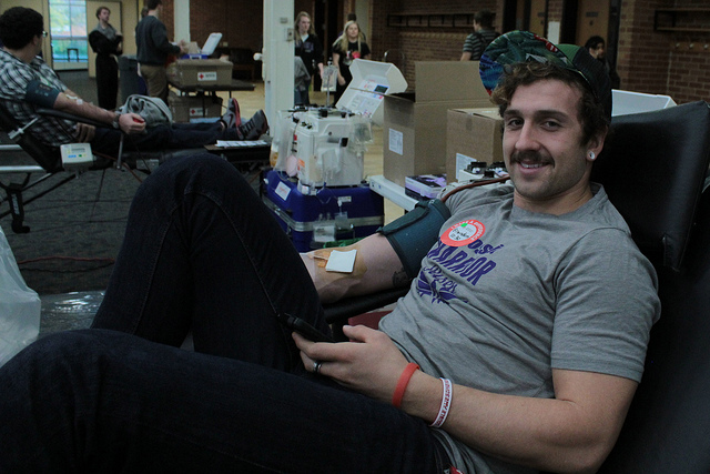 Exercise Science student Brandon Hickman donates blood on campus.
SARAH PICKAR