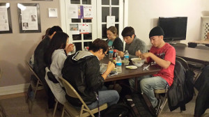 Winona State University students try the Vietnamese dish pho at the Alumni House. ABBY DERKSON