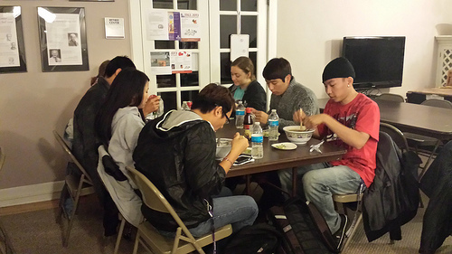 Winona State University students try the Vietnamese dish pho at the Alumni House.
ABBY DERKSON