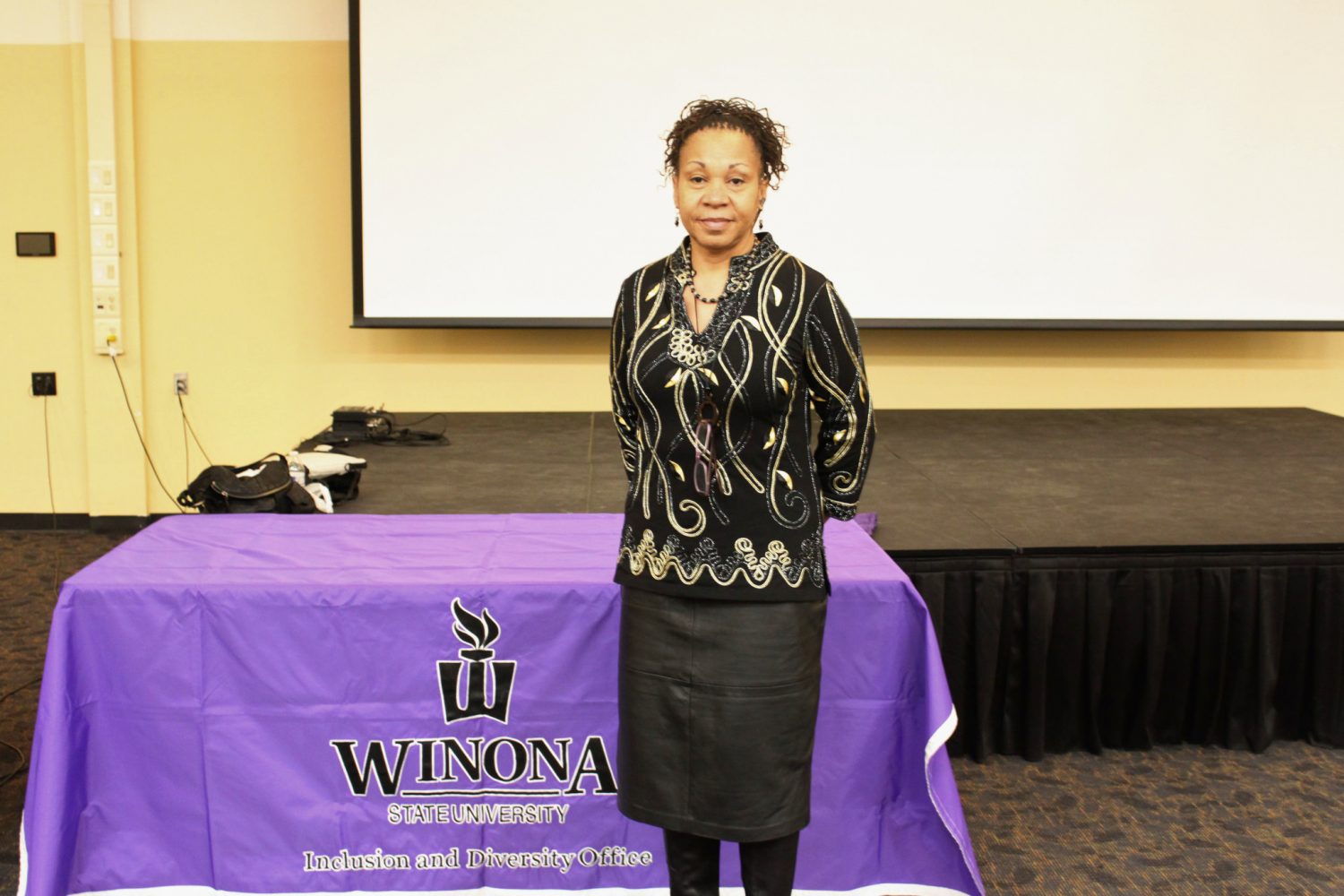 Last Thursday, Feb. 18, Winona State University Inclusion and Diversity hosted Joy 
DeGruy in honor of Black History Month. As a celebrated speaker about racism, DeGruy spoke at a workshop and keynote speech on race related issues in America today. In her keynote, DeGruy discussed the theory of Post Traumatic Slave Syndrome in African Americans today. Photo credit: Andrew Thoreson