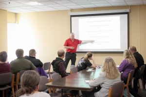 Don Walski, director of security for Winona State, conducts a class on what to do if there is an active shooter on campus. (Photo by Sarah Murray)