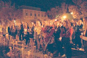 Students gathered around the gazebo Thursday, Oct. 22 to support and pray for Britney Nelson, who was hit by a car while crossing West Broadway and Harriet Streets Monday, Oct. 19. (Photo contributed by Hannah Yang of Rochester Post-Bulletin)