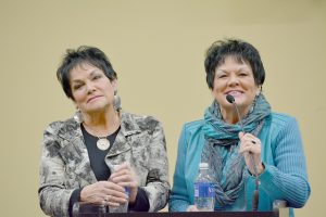 Dr. Kay McGowan (right) talks about what she and her sister Dr. Fay Givens (left) have done to help restore the rights of indigenous people. (Photo by Emma Masuilewicz)