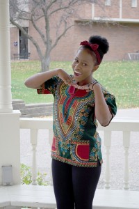 Jemimah Akhimien shows off her dashiki from her home country, Nigeria. (Photo by Emma Masuilewicz)