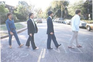 Scott Olson (far right) and some college friends in Chicago, doing their version of the Beatles’ famous album cover. (Contributed photo)