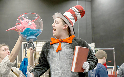 Performers prepare for “The Cat in the Hat”