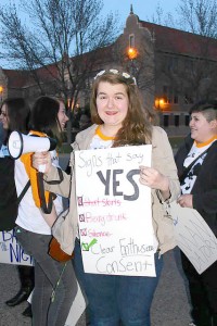 Senior Bobbi Wrona marched in “Take Back the Night” last year and has been helped plan this year’s event taking place Tuesday, April 12. April is declared Sexual Assault Awareness Month. (Contributed photo)