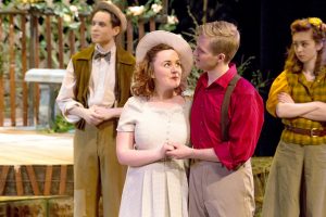 Senior Emma VanVactor-Lee played the role of Rosalind as first-year Jake Leif played the role of Orlando in last week’s production of “As You Like It.” 