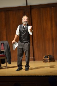 Actor Bob Weick plays Karl Marx in his 287th performance in 10 years of Howard Zinn’s “Marx in Soho” on Tuesday night in Winona State’s Harriet Johnson Auditorium. (Photo by Nicole Girgen)