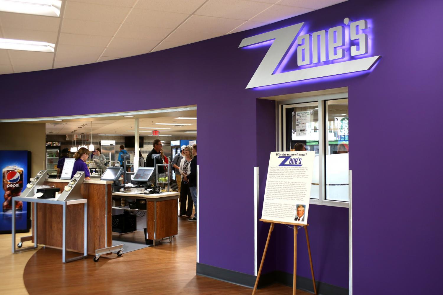 The entrance of the new food mart in Kryzsko Commons. The area, formerly known as The Smaug, was renamed Zane’s. 