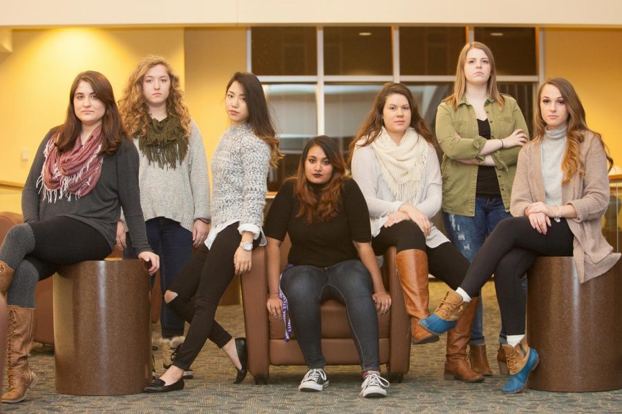 Left to right: Cassandra, Jennifer, Risa, Jacqueline, Megan, Alexis and Sarah pose for the sexual assault survivors poster campaign. The poster campaign promotes breaking the silence around sexual assault and provides information about resources that other survivors can use to find support.    