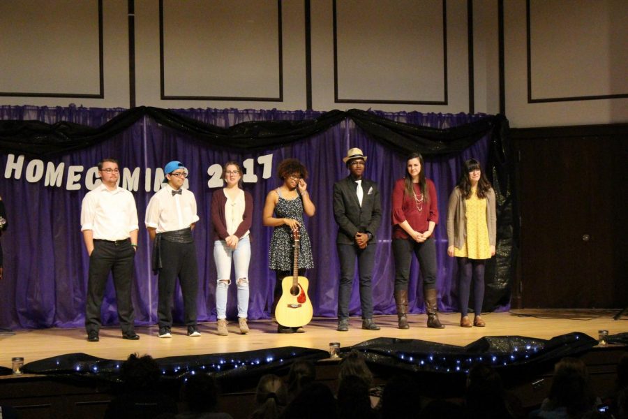 The participants of the Winona’s Got Talent Show wait for the winner to be announced last Sunday Oct. 15 in the 
Harriet Johnson Auditorium.

