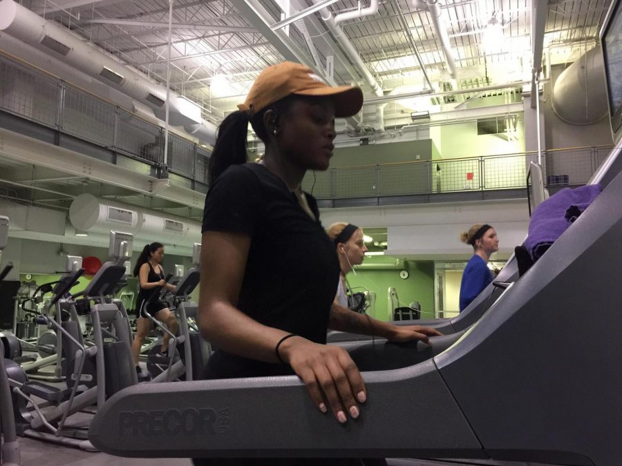 Sophomore Katia Rose enjoys working out in the IWC because she wants to be healthy and aware of how she treats her body. 