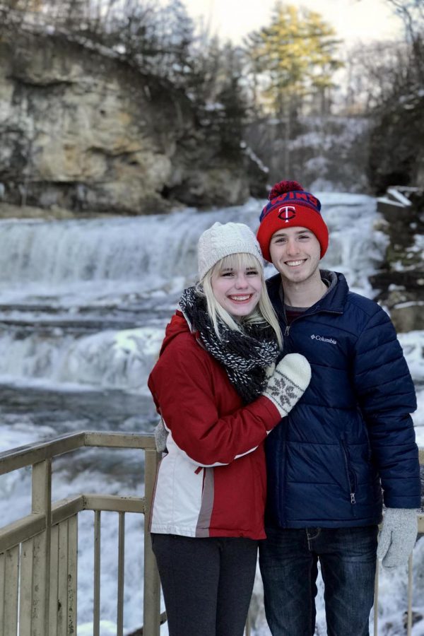 Michaela Jorstad and Jack Smyth
They have been together just over two years, they met through the Winona ride share board while both were getting a ride home to the Twin Cities over Thanksgiving break. Jack’s favorite thing about Michaela is how supportive she always is, especially when he’s not feeling the best, and his favorite memory with her was when she surprised him with a trip to Chicago for his birthday last year. Michaela’s favorite thing about Jack is how he can calm her down whenever she’s stressed, usually with jokes or videos of golden retrievers. Her favorite memory with him is when they went to Key West with her family over Spring Break 2017. 