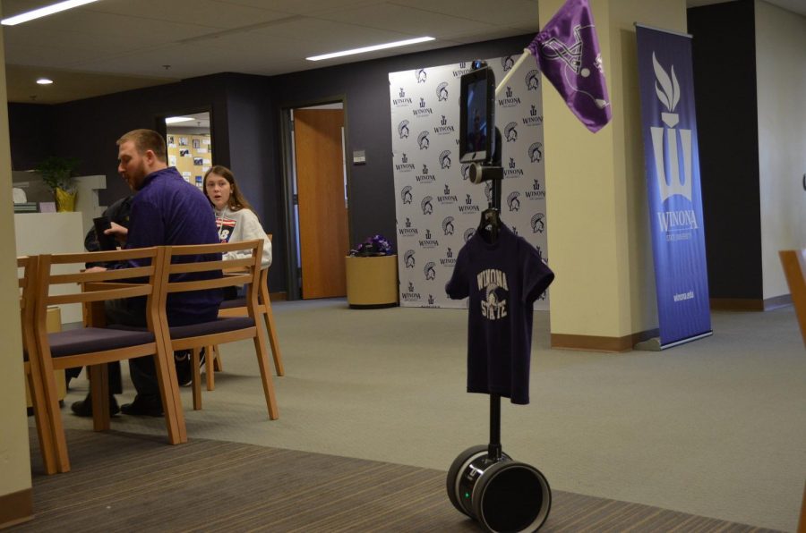 Winnie the admissions robot was brought out for perspective students on Friday, March 30. Winnie came to Winona State via a grant through the technology learning center and is on loan to the admissions office. 