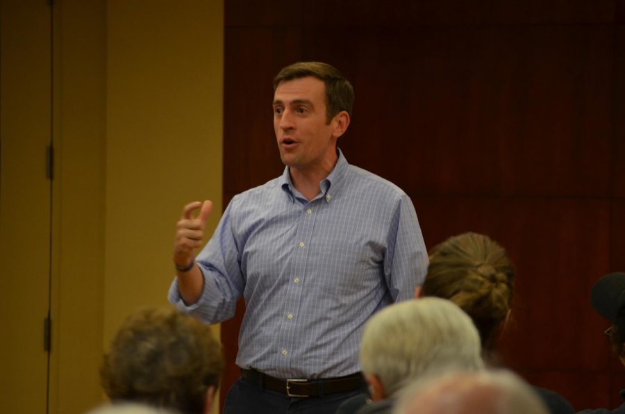 Congressional candidate Dan Feehan spoke at the Get Out the Vote Rally on Monday, Oct. 22 in the Student Activity Center. One major topic was to get out and vote. Feehan knew that the audience was voting so he challenged them to get others to join. 