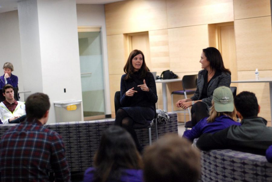 Left to Right: Speakers Jennifer Smith and Amy Langer answer questions after a Women’s Excellence in Entrepreneurship and Leadership presentation hosted by the Winona State College of Business on Thursday, Nov. 1 in Science Laboratory Center 120.