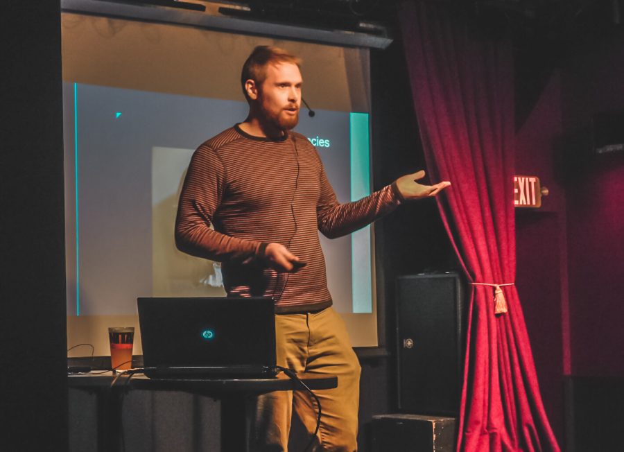 Patrick Clipsham, an associate professor of philosophy at Winona State University was one of the three speakers featured during Nerd Nite at Eds (no name) Bar on Wednesday, February 26th. He presented a philosophical analysis of the eight most common objections to ethical veganism. 