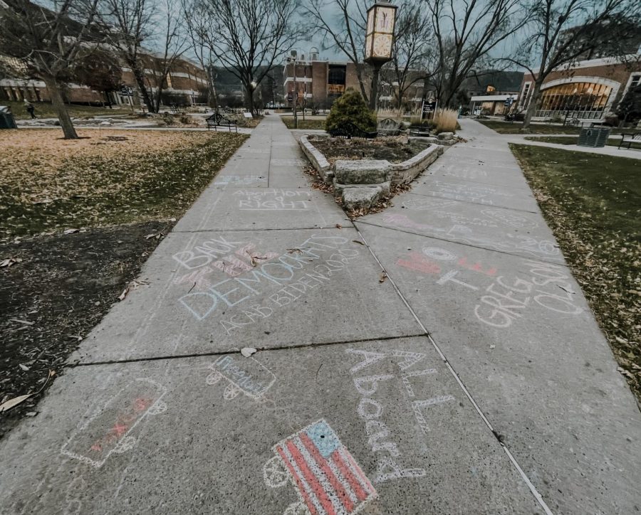 Winona State’s students chalked on campus with messages showing support towards candidates in the 2020 election. According to the New York Times, the county of Winona leaned in favor of now president-elect Joe Biden rather than incumbent president Trump.
