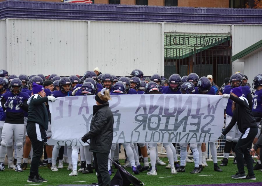 The 2021 football season officially ended for the Winona State Warriors with a 7-4 record. The Warriors bagged their last victory of the season against Minnesota State – Mankato, 18-16, also marking Coach Sawyer’s 197 win and final game of his 26-year coaching career. With 14 Warriors moving on from the university after this season, it was a bittersweet final victory for the team. “...just playing at Maxwell Stadium in front of all the fans. It’s a surreal experience to be honest,” said Javian Roebuck. Contributed photo from Athletics.