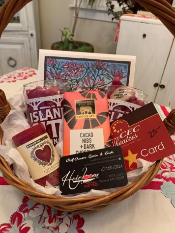 Contributed photo from Katie Mueller-Freitag of one of the gift bas- kets up for grabs at Winona Farmers Market’s Feb. 5 silent auction. More sneak peeks at the auction’s items and further information can be found on Winona Farmers Market’s Facebook page or Instagram.