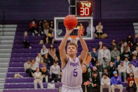 Warrior Alec Rosner with the free throw in the second half. The Warriors had strong defense in the close ballgame against Sioux Falls, ending the home game with a 76-75 win on Friday, Feb. 11.