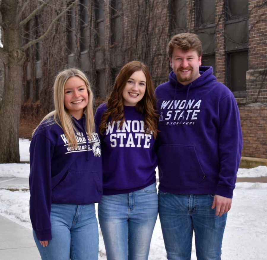 hoto from Malorie Olson, Anya Hytry and Dylan Rieken’s Student Senate campaign. Pictured left to right: Hytry, Olson and Rieken. The trio ran for Winona State’s Student Senate leadership positions and are poised to fill those roles this coming fall.