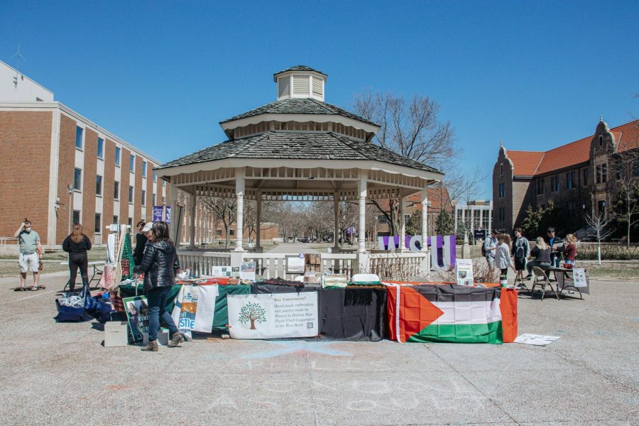 A Day of Solidarity featured a booth selling Palestinian goods at the gazebo, the heart of Main Campus.