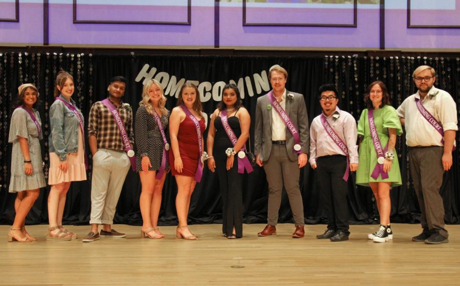 Winona State University held their homecoming celebrations throughout the week of Oct. 16. The annual coronation and talent show began on the night of Oct. 17 and saw the crowning of Joe Grizzle (fourth from the right) and Kaileigh Weber (second from the right) as homecoming king and queen. The audience got to vote live on who was chosen as royalty based on a pageant-style event during the night.