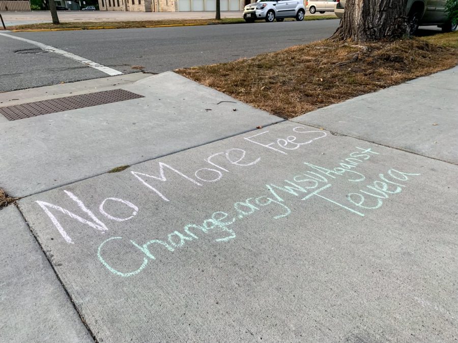 Students took to chalking up the pavements of campus in protest of the surprise prices. 