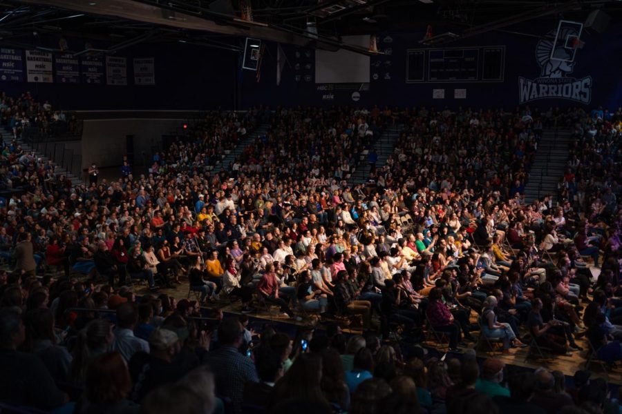 After tickets sold out within the first day, the university decided to move the event to McCown Gymnasium. This resulted in record-breaking attendance from students, faculty, and community members. 