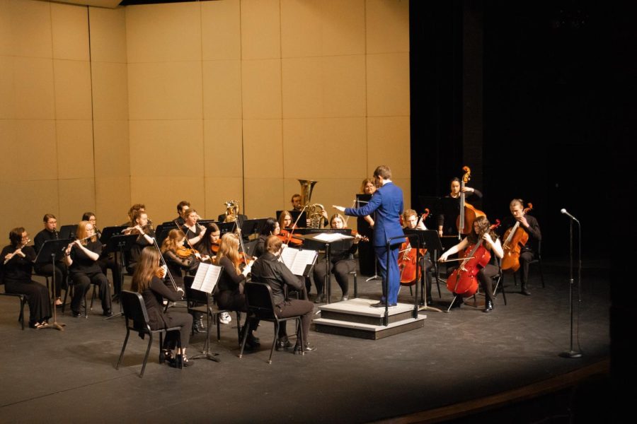 Both the Winona State University Orchestra and Band programs held concerts at Vivian Fusillo Main Stage Theatre on Feb. 25-26 respectivly. Dr. Cullan Lucas led the orchestra ensemble, shown above, while Dr. Melanie Brooks orchestrated the band.