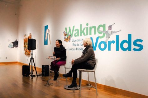 Author Aimee Nezhukumatathil and illustrator Fumi Mini Nakamura came to the Minnesota Marine Art Museum for its first first literary art exhibition. The event was hosted on Jan. 28, 2023 and featured Nezhukumatathils book, “World of Wonders”.