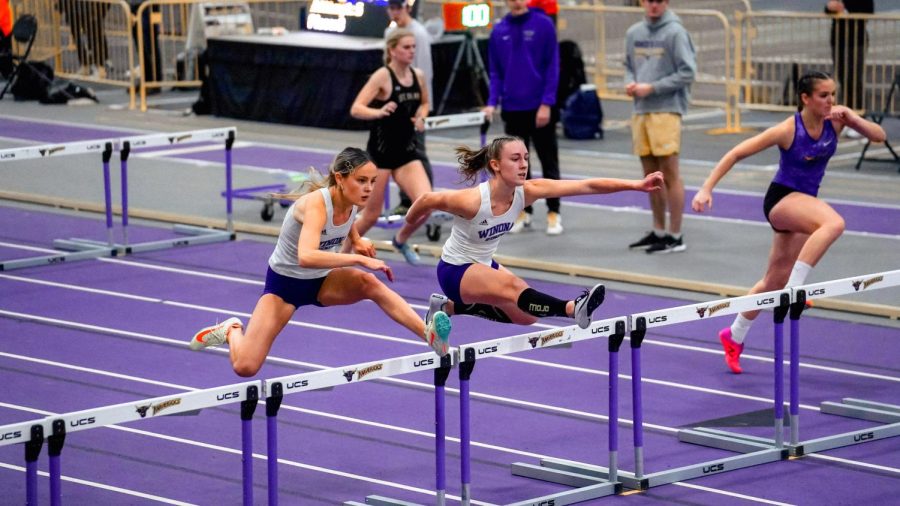 Xana Leum and Hanna Reichenberger competing in the 60m hurdles. The Winona State Warriors performed competed at the  Mankato track meet last weekend on Feb. 10-11. One noteworthy performance was the 4x400, consisting of Regan Feit, Alyssa Larson, Brooklyn Schyvinck and Shereen Vallabouy. The four of them took first on Saturday for a facility record and the second fastest 4x400 in Warrior history. 