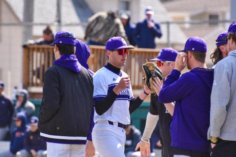Austin Beyer being celebrated by his teammates. The Warriors are next in action on Wednesday, April 12 at 1:30 p.m. and 4:30 p.m. against Southwest Minnesota State University at home.