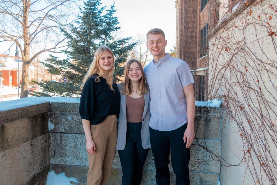 The Winona State Student Senate elections ended last week with its new executive board for next year. Pictured from left to right is Emma Ehlers, Alizabelle Carman, and Jack O’Connor who all won Vice President, President, and Treasurer respectively.