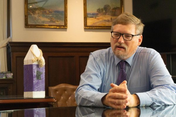 Kenneth Janz was interviewed on September 1, 2023 in his new office in Somsen Hall. A Sit-Down Chat with the New Interim President Kenneth Janz. Janz outlines his goals for the university and how he got the position.  