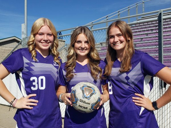 Smiling and confident young freshmen on the Winona State University women soccer team.
From left Kaylee Narveson, Lexie Lyden, Annika Groendal