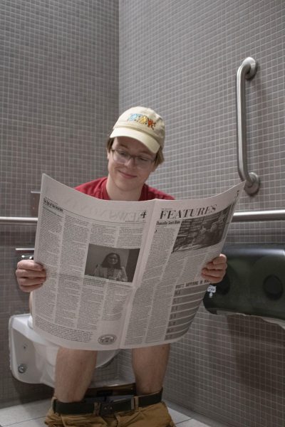 September 9th, 2023, Jacob Gifford poses on his favorite throne in Stark Hall reading the last edition of The Winonan. Gifford has a true sense of appreciation for where he chooses to relive himself while on campus. Read to find the hot spots on campus where you should try next time you need to go.   