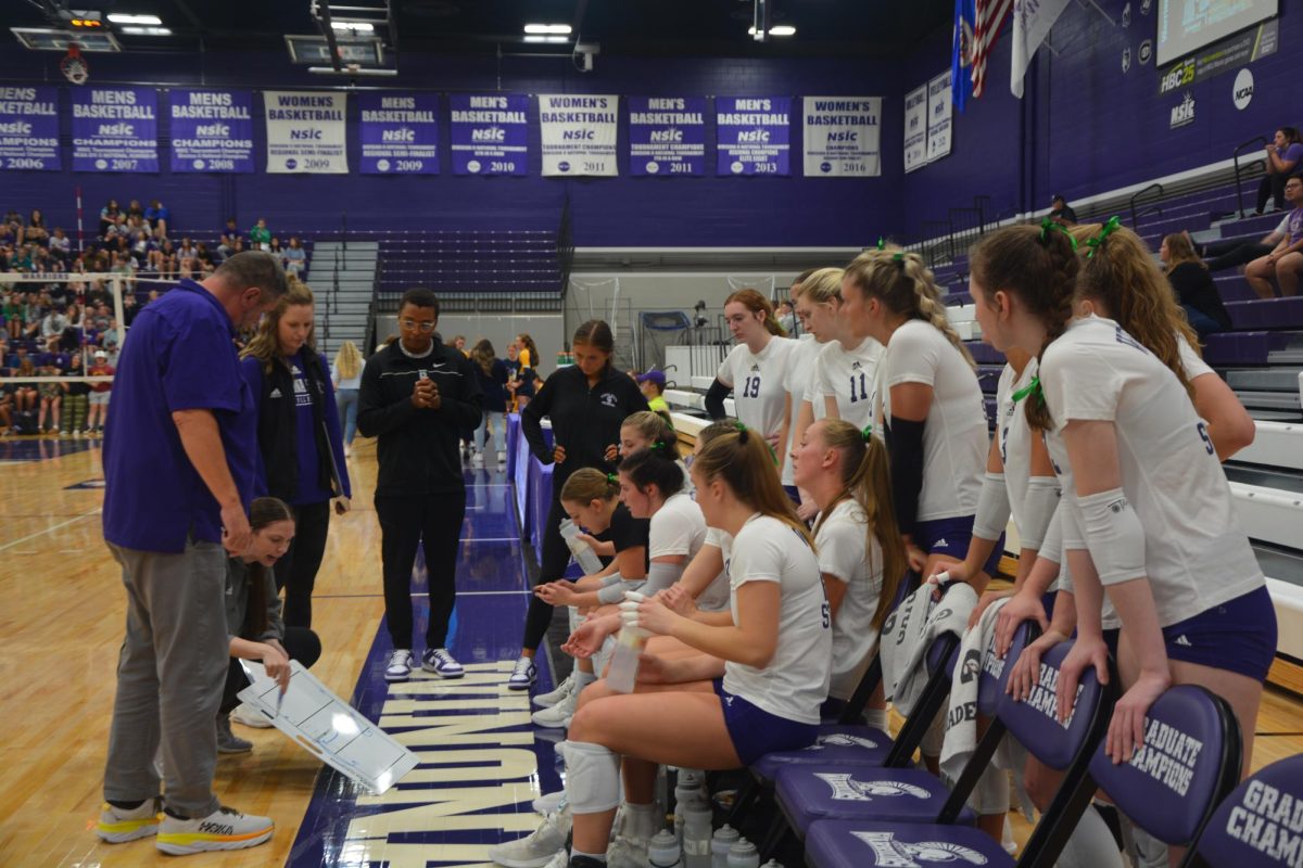 Volleyball+match+between+Winona+State+vs+Augustana+University+on+Sept.+21%2C+2023%2C+at+McCown+Gymnasium%2C+Winona+MN.+Warriors+were+trying+out+fancy+smash+even+after+falling+behind+with+points.+Their+confidence+gave+them+a+big+win.