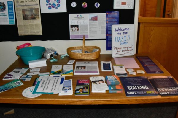 Inside the OASIS Advocacy Center located in Gildemeister Hall 110. Resources are provided for students experiencing or are interested in learning about violence on campus.