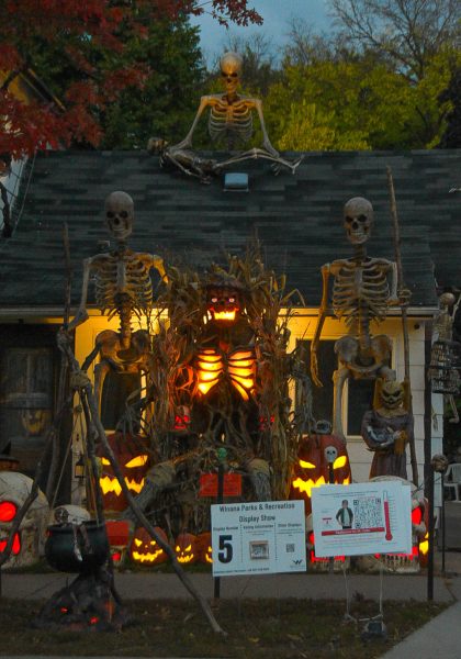 Display number 5 on Grand Street. The house has skeletons all over. People can vote for their favorite display through October 31st. 