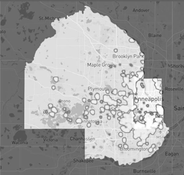 Map from the Mapping Prejudice Project. The map above shows the racial covenants found in Hennepin county from 1900-1960. These racial covenants are the foundation to modern-day segregational practices in the housing industry through a practice called “redlining.”