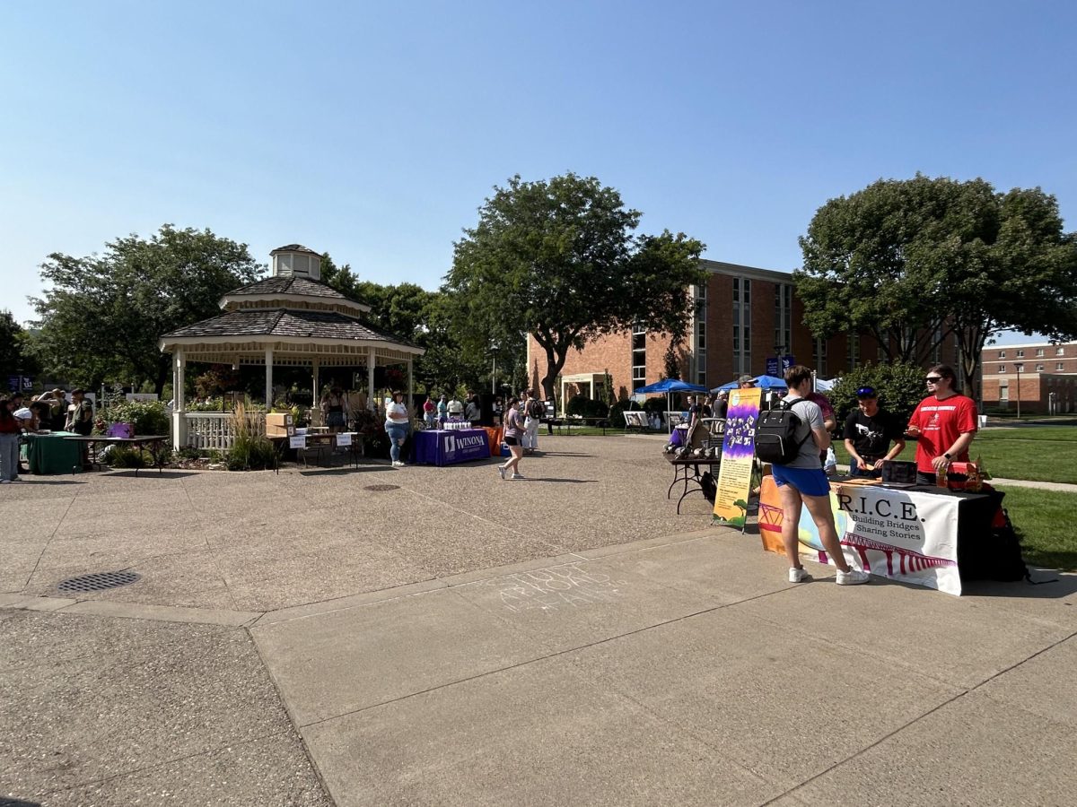 Clubs gather outside the Winona State University Gazebo on Wednesday, September 11th, 2024 from 11am-2pm to advertise their clubs to students.