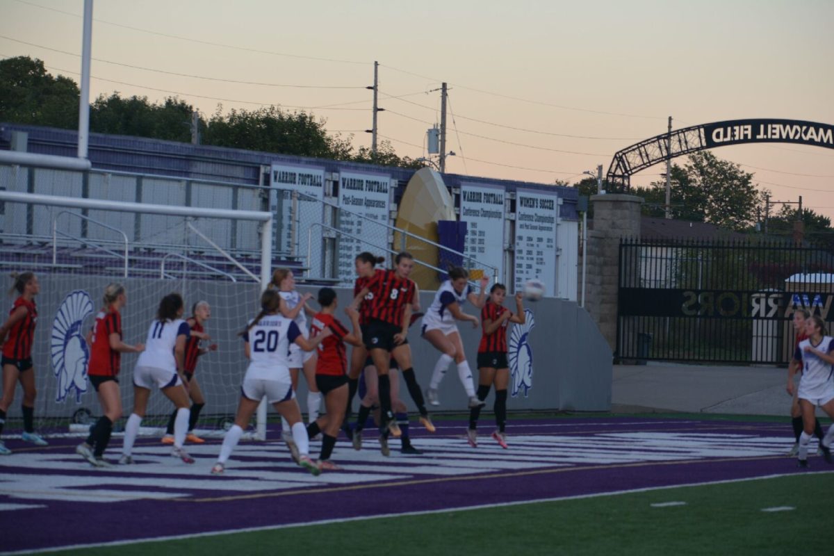 The Warriors move in for an attempted goal against MSU, Moorhead. 