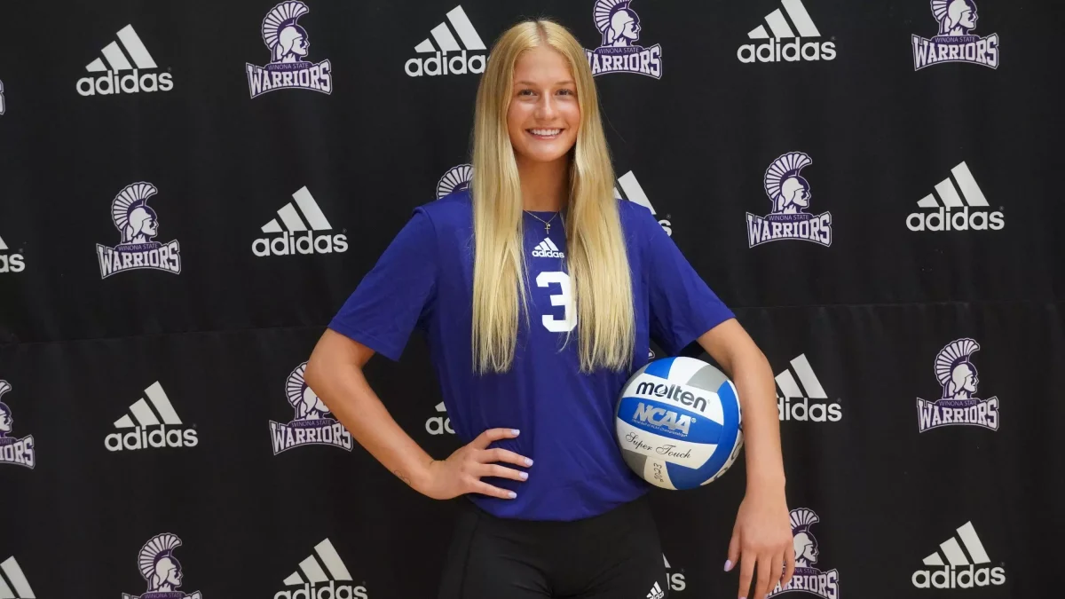 Kenna Kornely, second-year Defensive Specialist/Outside Hitter poses for a picture. Photo contributed by WSU Athletics Website.