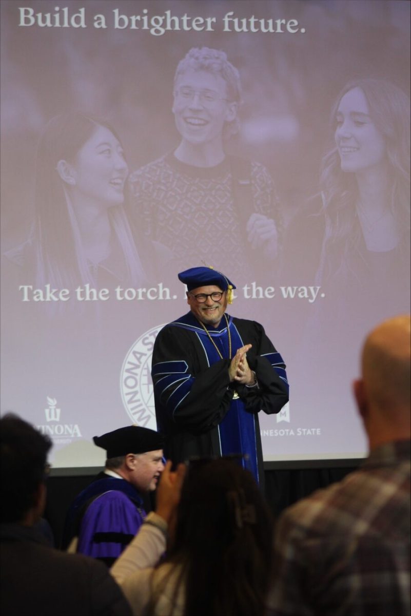 Dr. Kenneth Janz is all smiles as he celebrates his official inauguration as the 16th President of Winona State University.