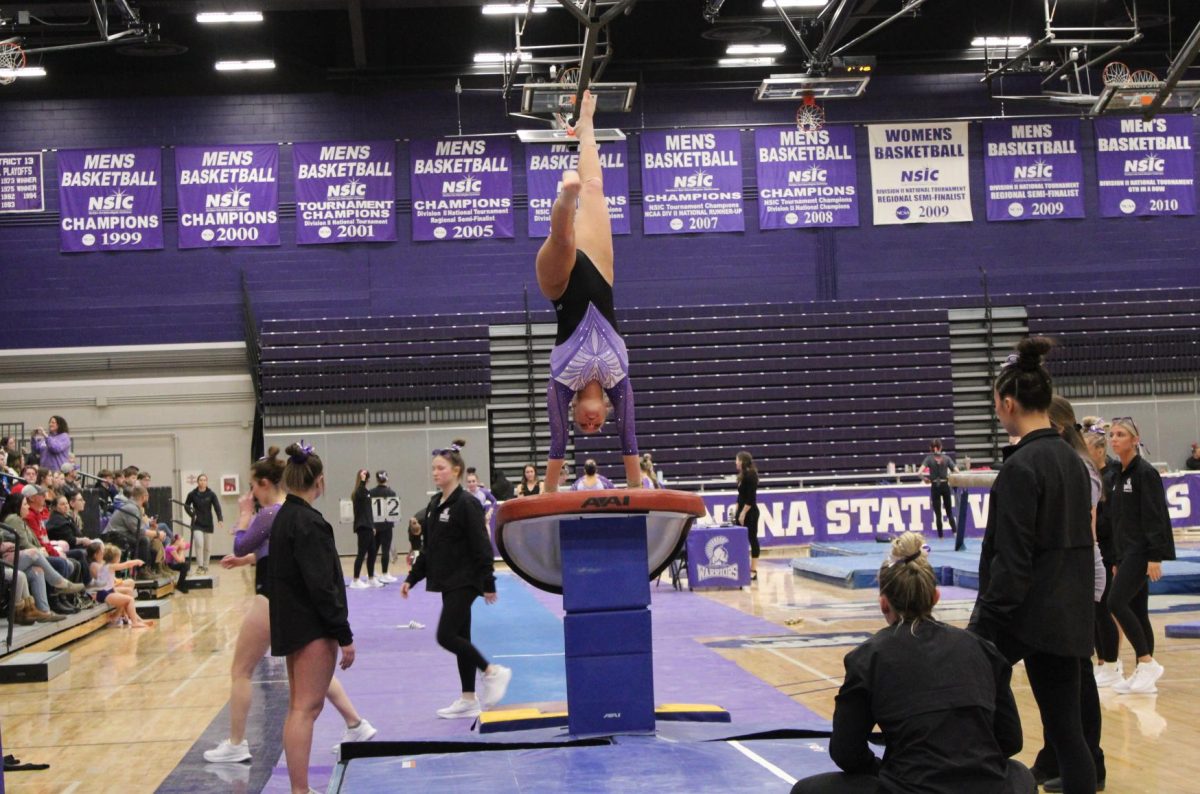 The Winona State's gymnastics team put their best into their meet, displaying impressive skills and even better scores to match.